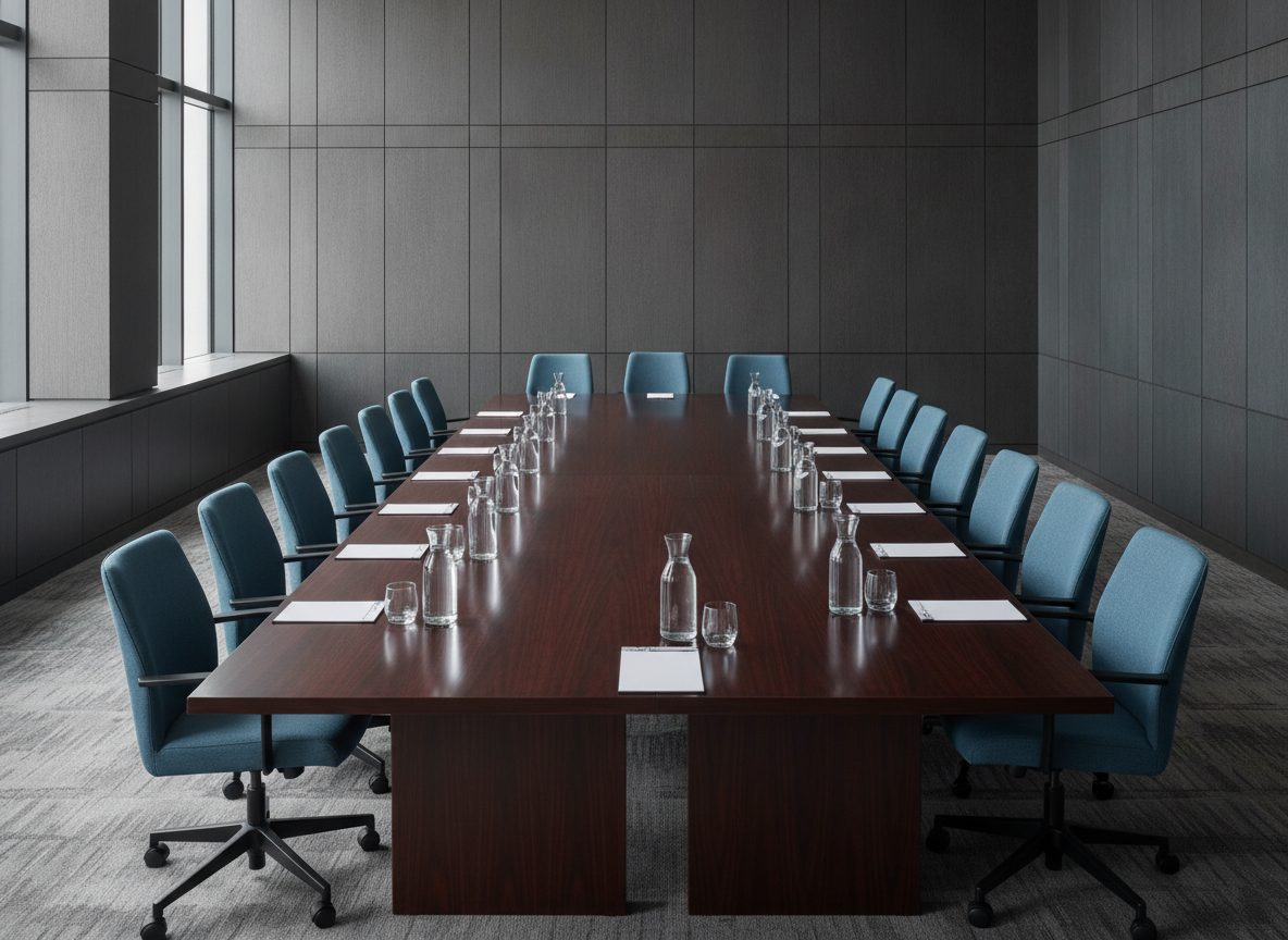 The boardroom set up for a mock hearing